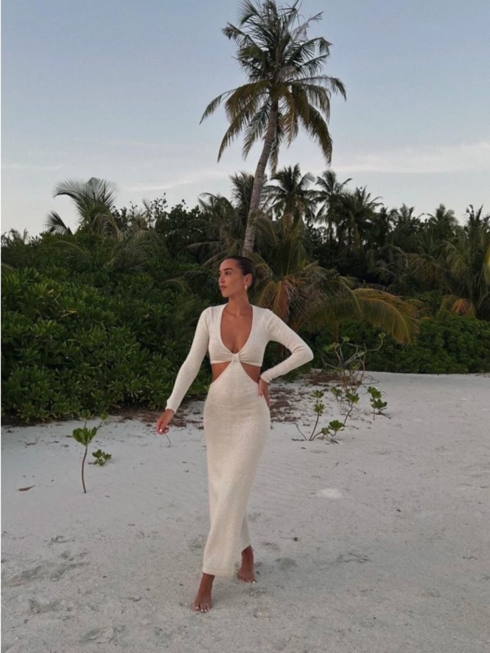 Cult Gaia Jana Long Sleeve Cream Cutout Maxi Dress size L
